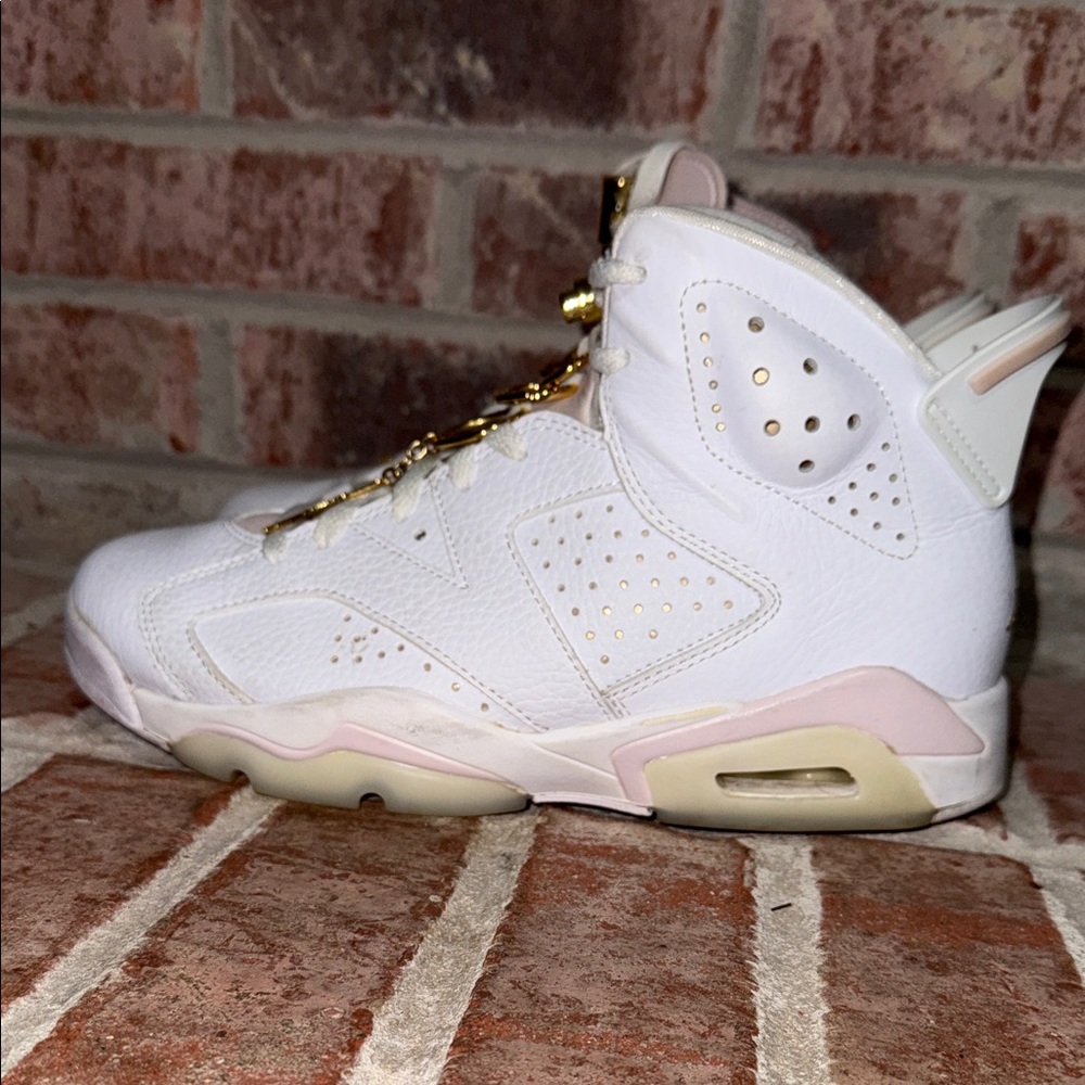 Womens Jordan 6 retro “gold hoops” Sneaker white/pink size 8.5 - Picture 12 of 14